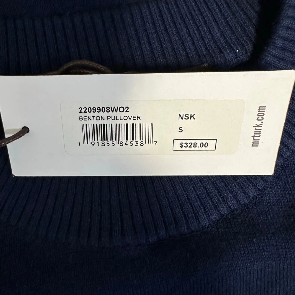 Mr. Turk Men’s NEW NWT Benton Pullover Size Small Navy Blue MSRP $328 Wool